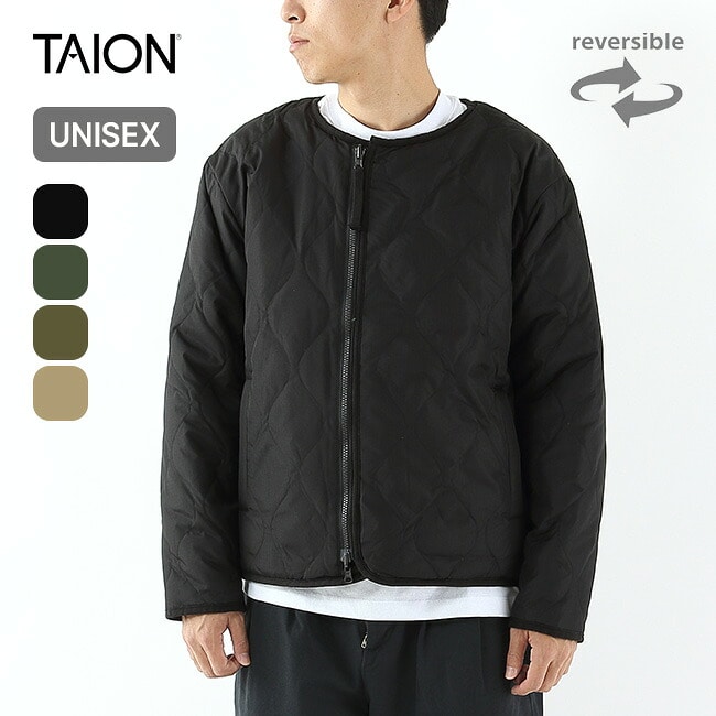 TAION タイオン ミリタリーリバーシブルクルーネックダウンジャケット ユニセックス ブラック×ブラック L