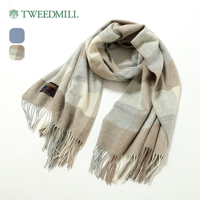 TWEEDMILL ツイードミル ニーラグ ラムウール(70x190cm) スクエアチェック-ストーン
