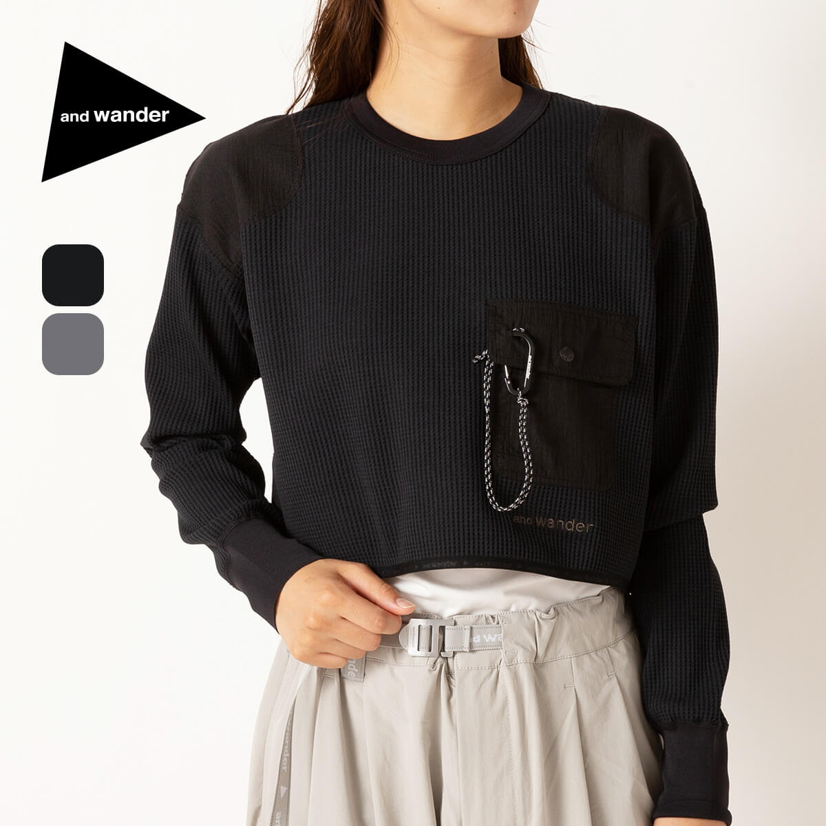 and wander アンドワンダー PEワッフルショートレングスT【ウィメンズ】
