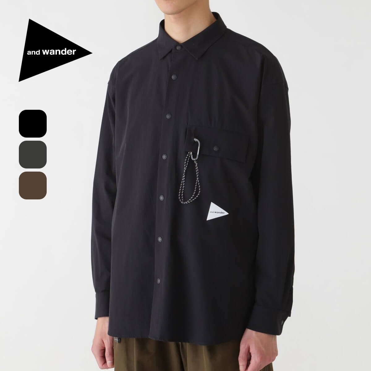 and wander アンドワンダー ライトダブルクロスシャツ