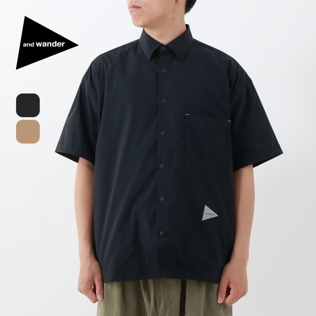 and wander アンドワンダー UVカットストレッチSSシャツ