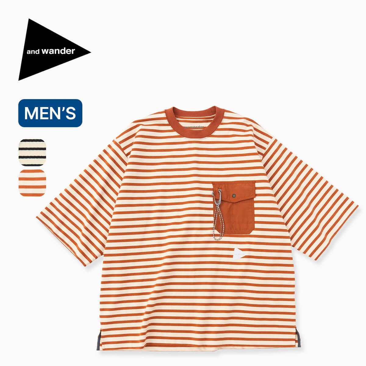 and wander アンドワンダー ストライプポケットHS T メンズ