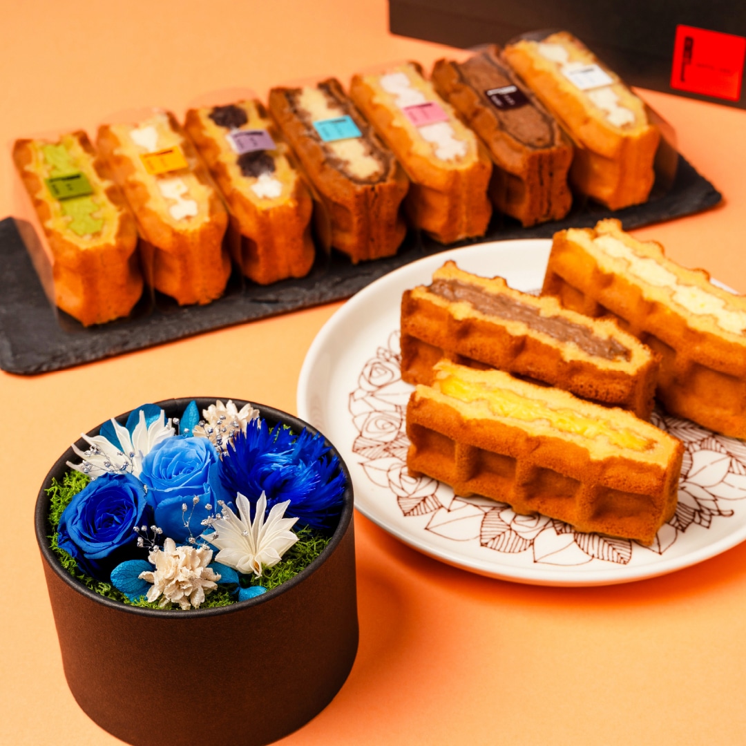 フラワ―ドーム付ワッフルケーキ10個ブルーお中元 2026 お中元 お菓子 スイーツ 贈り物 ギフト 誕生日