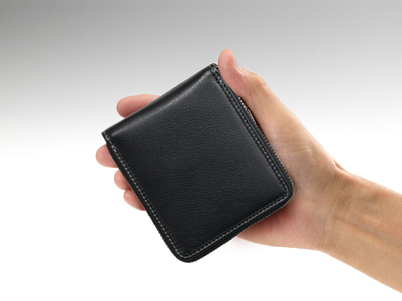 MILAGRO キップレザー・ダブルステッチRF2つ折り財布・ブラック ブラック