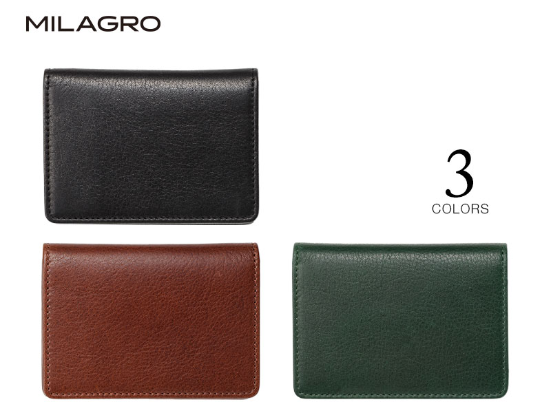 MILAGRO 牛革ソフトミリング・通しマチ名刺入れ・ブラック ブラック