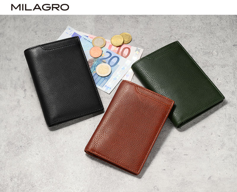 MILAGRO 牛革ソフトミリング・縦型コンパクト2つ折り財布・ダークブラウン ダークブラウン