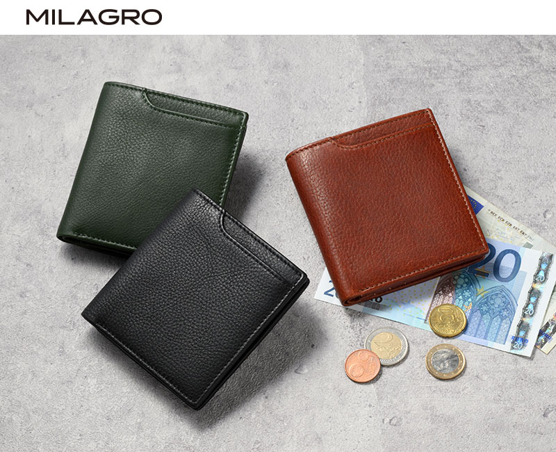 MILAGRO 牛革ソフトミリング・マネースルー2つ折り財布・ブラック ブラック