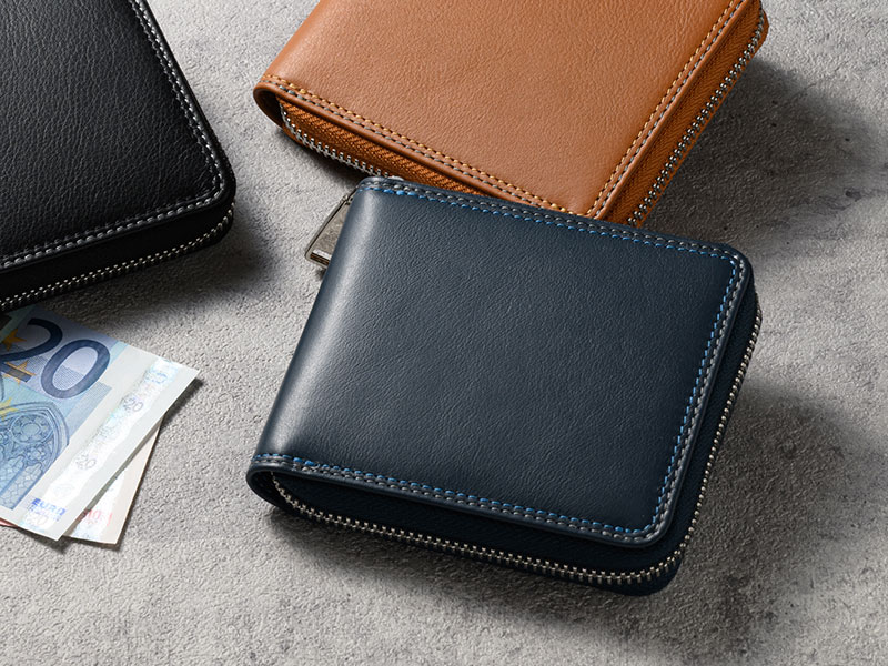 MILAGRO キップレザー・ダブルステッチRF2つ折り財布・ブラック ブラック