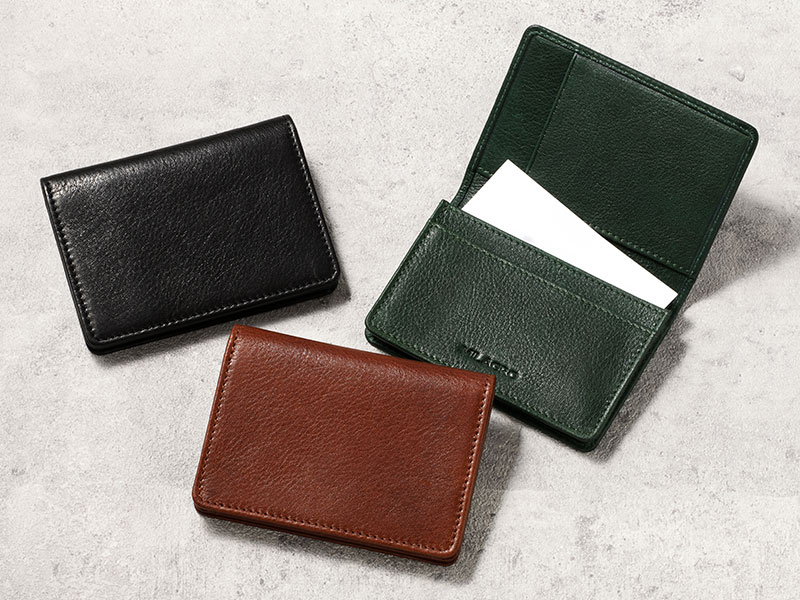 MILAGRO 牛革ソフトミリング・通しマチ名刺入れ・ブラック ブラック