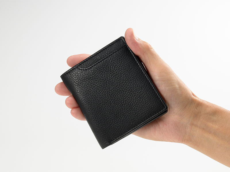 MILAGRO 牛革ソフトミリング・マネースルー2つ折り財布・ブラック ブラック