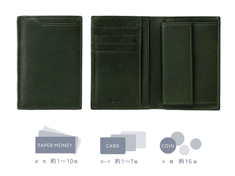 MILAGRO 牛革ソフトミリング・縦型コンパクト2つ折り財布・ダークブラウン ダークブラウン