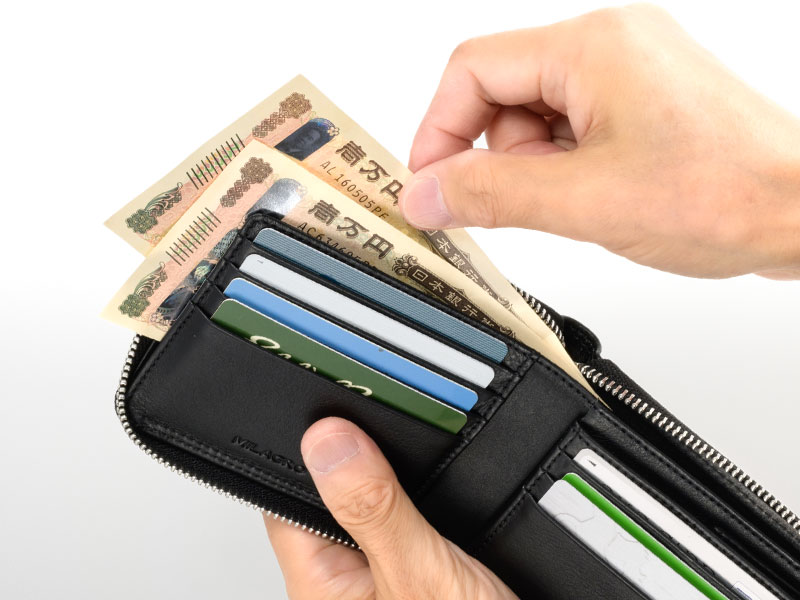 MILAGRO キップレザー・ダブルステッチRF2つ折り財布・ブラック ブラック