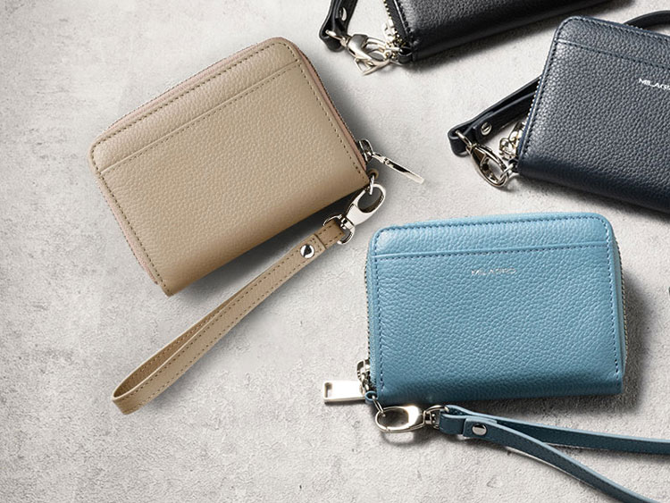 MILAGRO シュリンクレザー・ストラップ付きラウンドジップカードウォレット・オレンジ オレンジ