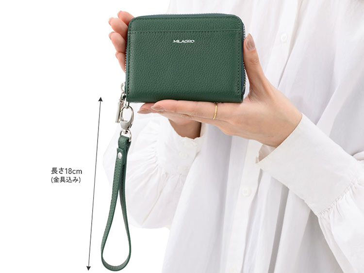 MILAGRO シュリンクレザー・ストラップ付きラウンドジップカードウォレット・オレンジ オレンジ