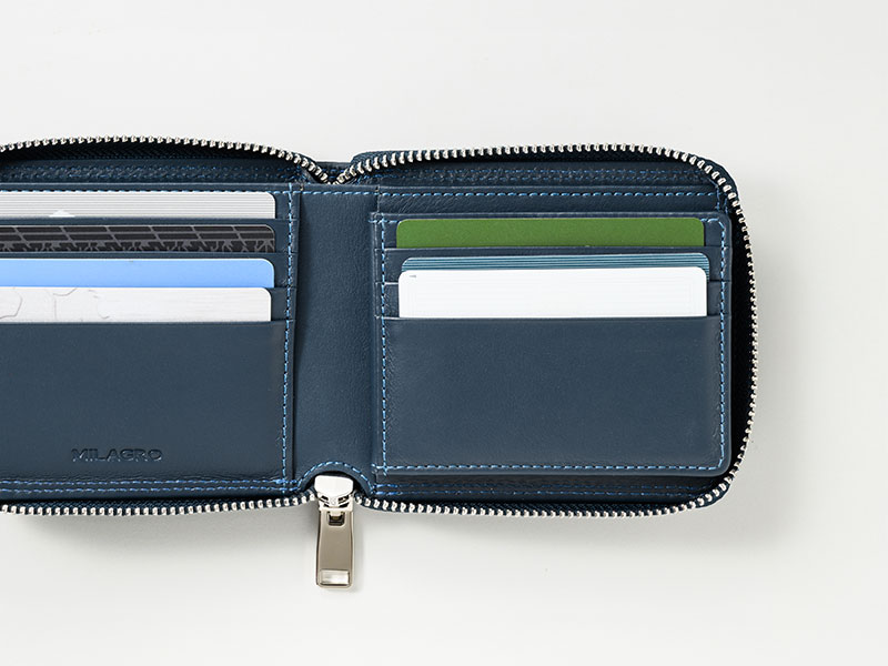 MILAGRO キップレザー・ダブルステッチRF2つ折り財布・ブラック ブラック