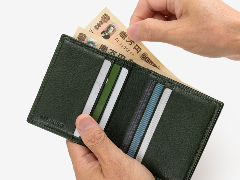 MILAGRO 牛革ソフトミリング・マネースルー2つ折り財布・ブラック ブラック