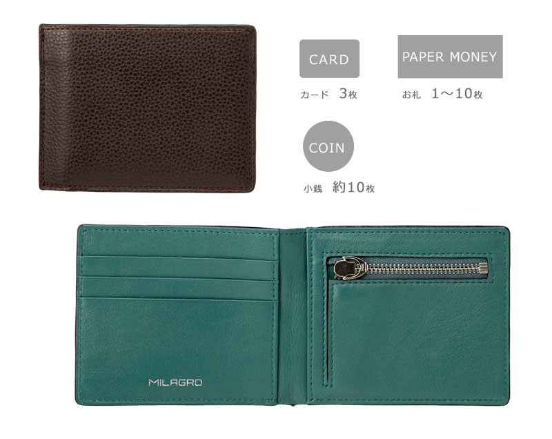 MILAGRO 姫路産シュリンクレザー スマートウォレット 小銭入つき