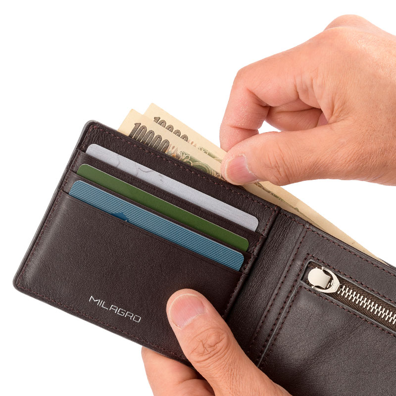 MILAGRO 姫路産シュリンクレザー スマートウォレット 小銭入つき