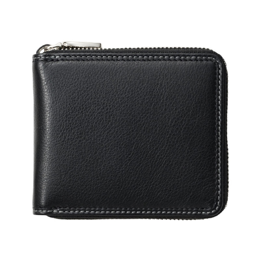 MILAGRO キップレザー・ダブルステッチRF2つ折り財布・ブラック ブラック