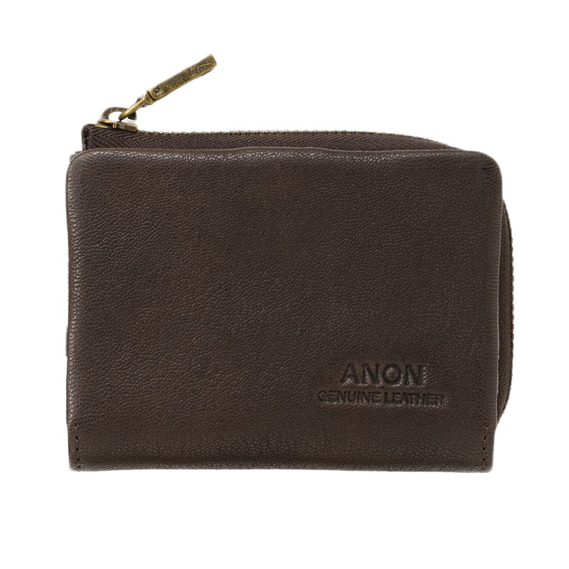 ANON・ゴートレザー・袋縫いL字ファスナー小銭入れ・ダークブラウン ダークブラウン