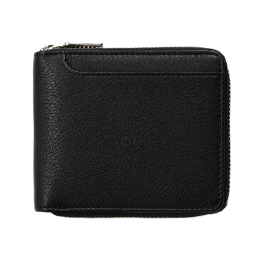 MILAGRO 牛革ソフトミリング・ラウンドファスナー2つ折り財布・ブラック ブラック