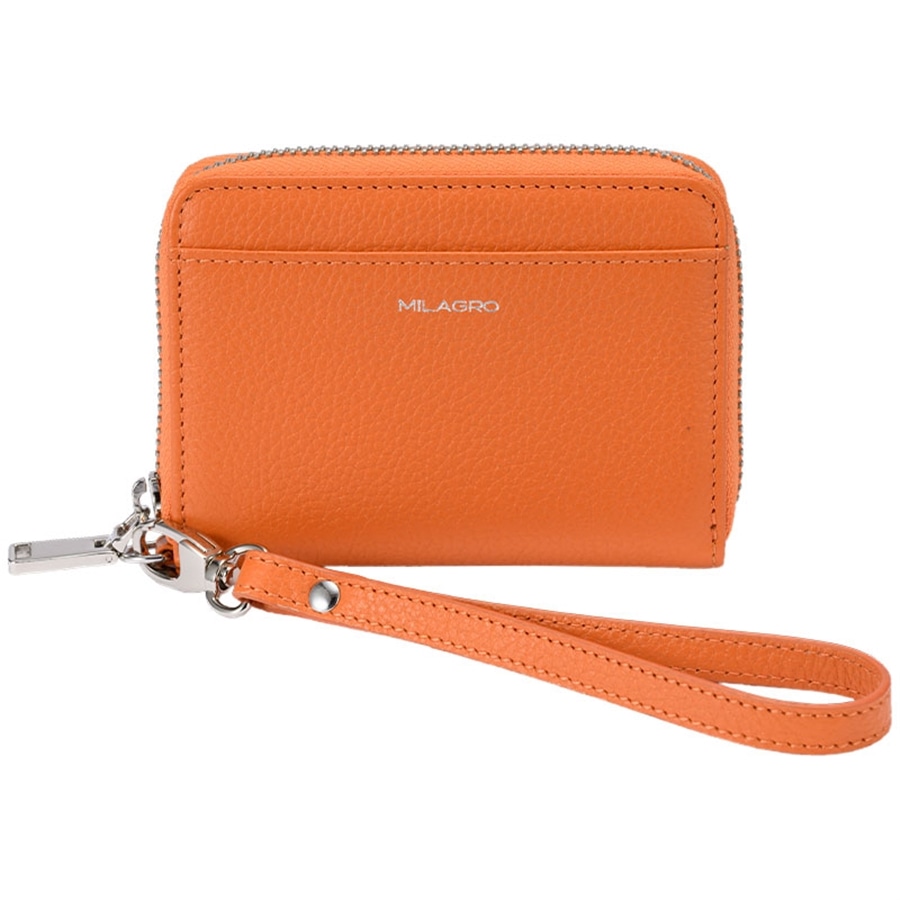 MILAGRO シュリンクレザー・ストラップ付きラウンドジップカードウォレット・オレンジ オレンジ