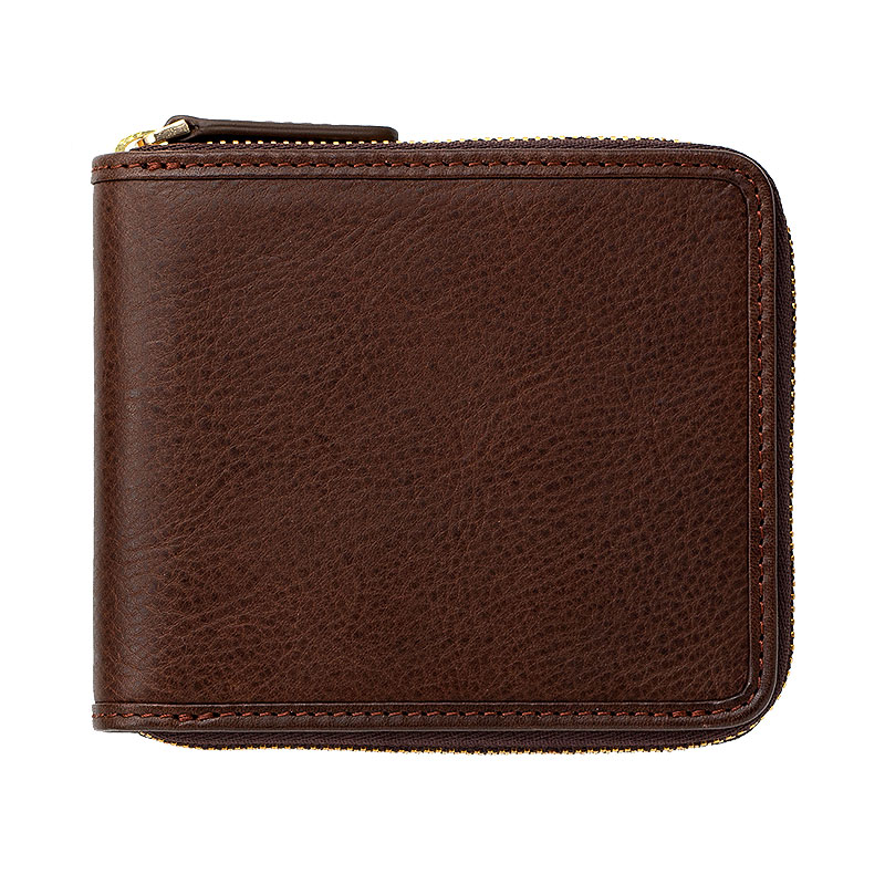 ANON バケッタレザー・ラウンドファスナー二つ折り財布・ダークブラウン