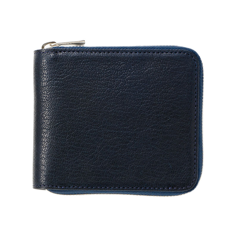 MILAGRO 姫路産ヌメゴート・ラウンドファスナー2つ折り財布・ネイビー