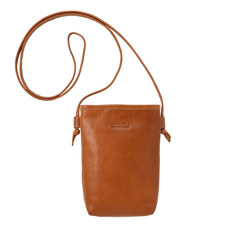 ANON ゴートレザー・ミニショルダーバッグ（縦型）・ライトブラウン
