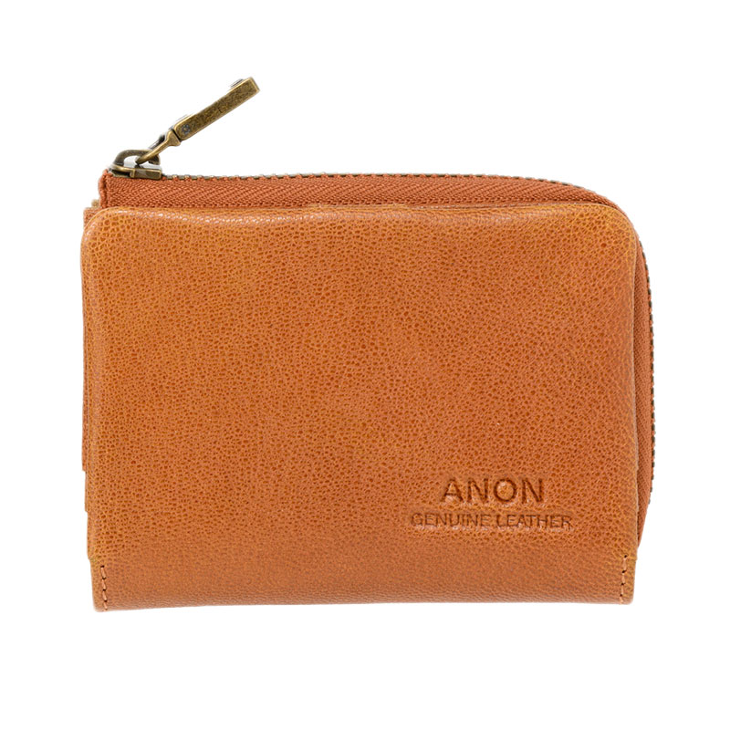 ANON・ゴートレザー・袋縫いL字ファスナー小銭入れ・ライトブラウン