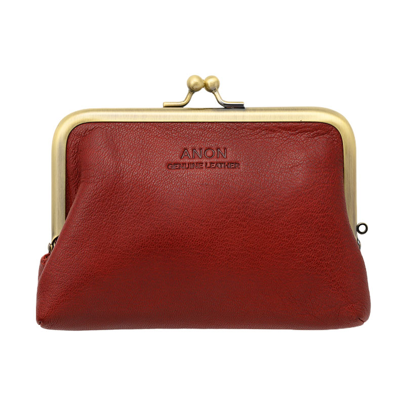 ANON ゴートレザー がま口財布・レッド