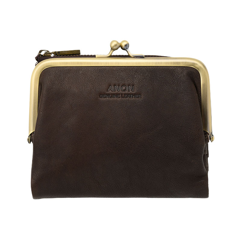 ゴートレザー･がま口2つ折り財布・ブラウン