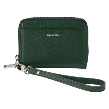 MILAGRO シュリンクレザー・ストラップ付きラウンドジップカードウォレット・グリーン