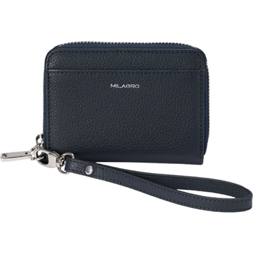 MILAGRO シュリンクレザー・ストラップ付きラウンドジップカードウォレット・ネイビー