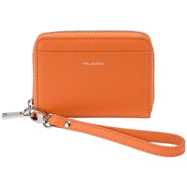 MILAGRO シュリンクレザー・ストラップ付きラウンドジップカードウォレット・オレンジ