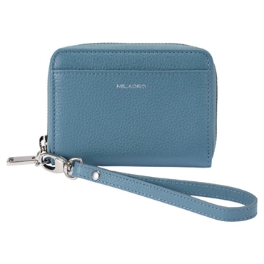 MILAGRO シュリンクレザー・ストラップ付きラウンドジップカードウォレット・サックスブルー