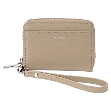 MILAGRO シュリンクレザー・ストラップ付きラウンドジップカードウォレット・トープ