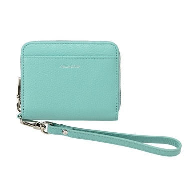 MILAGRO シュリンクレザー・ストラップ付き ラウンドジップ蛇腹カードウォレット・ミント