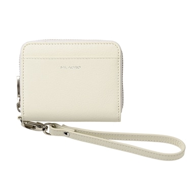 MILAGRO シュリンクレザー・ストラップ付き ラウンドジップ蛇腹カードウォレット・ホワイト