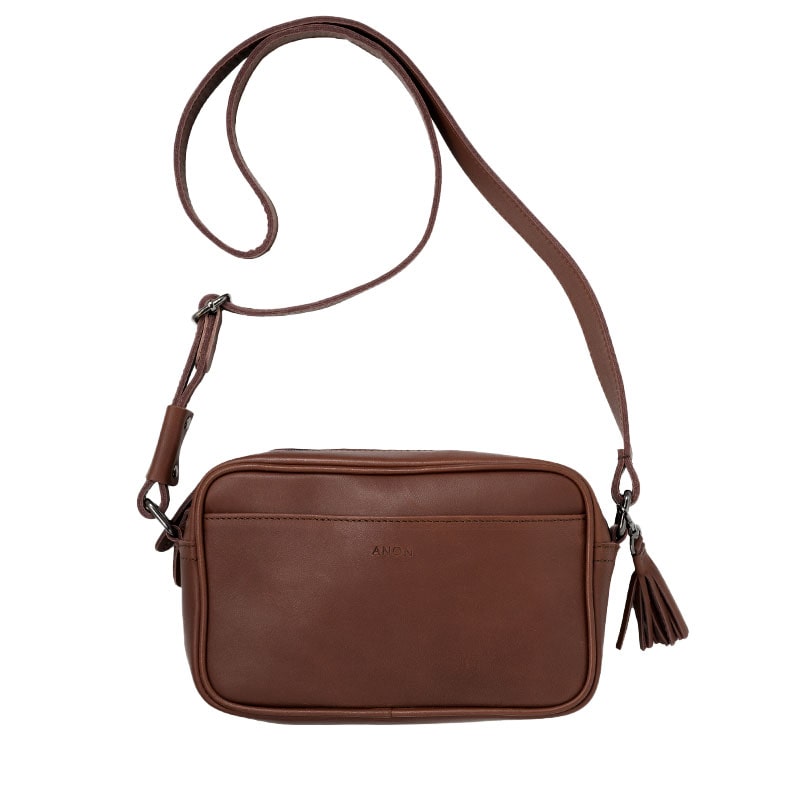 ANON ナチュラルレザー・スクエアショルダーバッグ・レッドブラウン