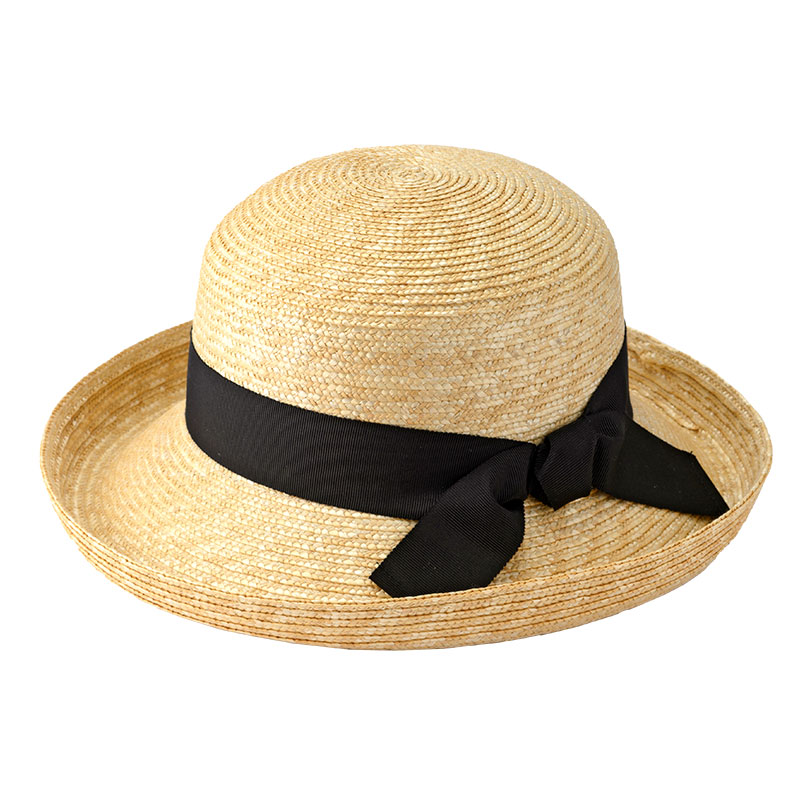 田中帽子店 Lilly（リリー）麦わら エッジアップハット・ブラックリボン