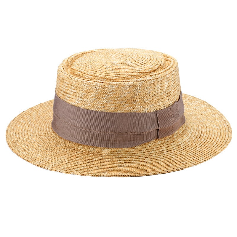 田中帽子店 Alma（アルマ）ポークパイ型 つば広カンカン帽・グレージュリボン