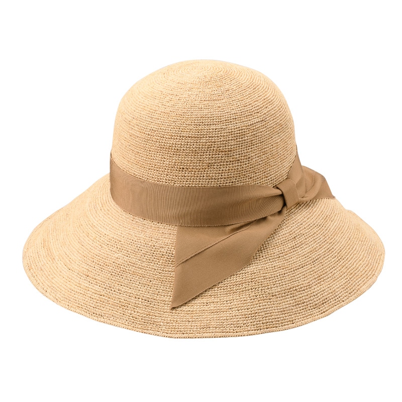 田中帽子店 Fiona（フィオナ）ライフィア つば広キャペリン帽子・ベージュリボン