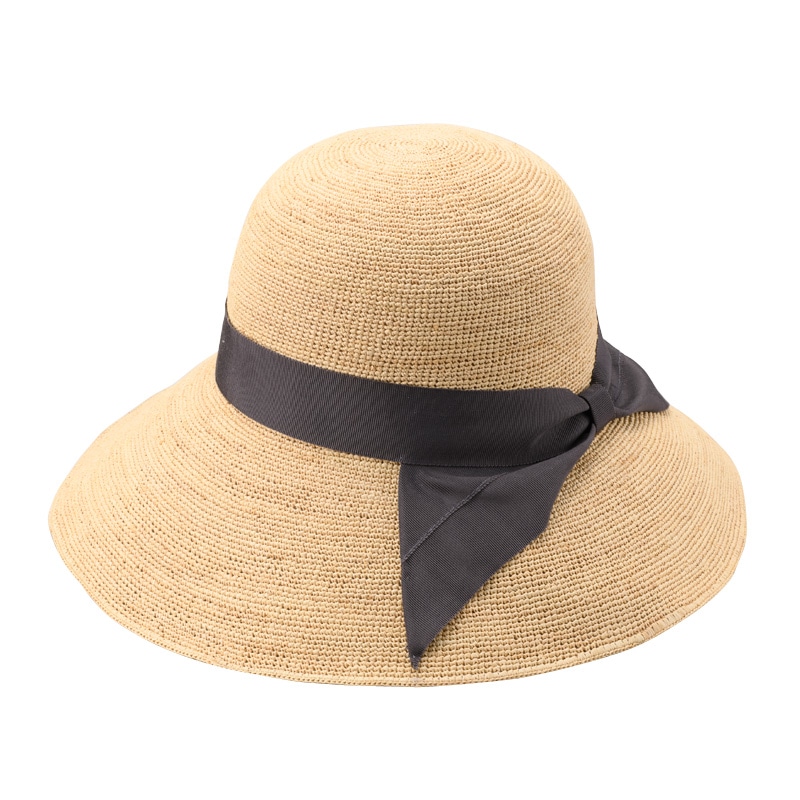 田中帽子店 Fiona（フィオナ）ライフィア つば広キャペリン帽子・グレーリボン