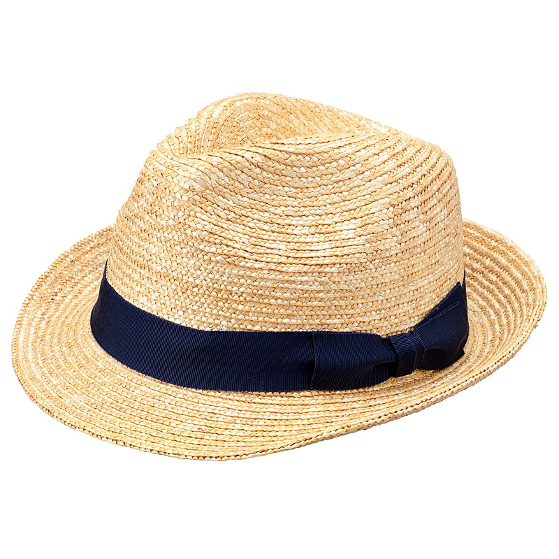 田中帽子店 Dino（ディーノ）麦わら 中折れハット・ネイビーリボン
