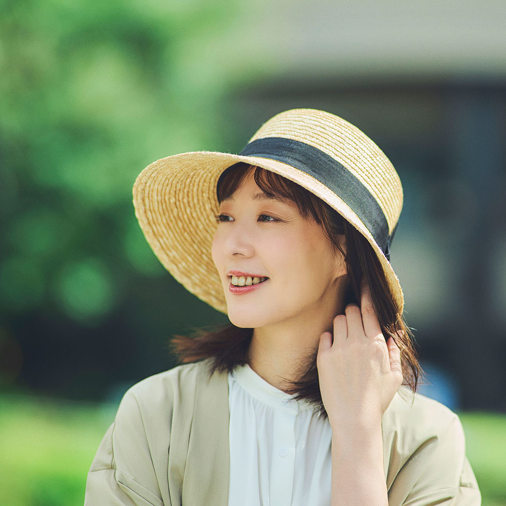 田中帽子店 Stella（ステラ）麦わら つば長 女優帽・L-ブラックリボン