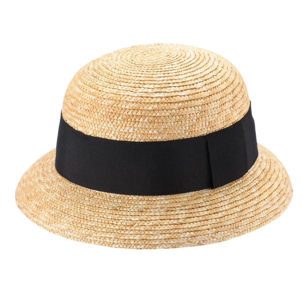 田中帽子店 Ciel（シエル）麦わら クロッシェ・M-ブラックリボン