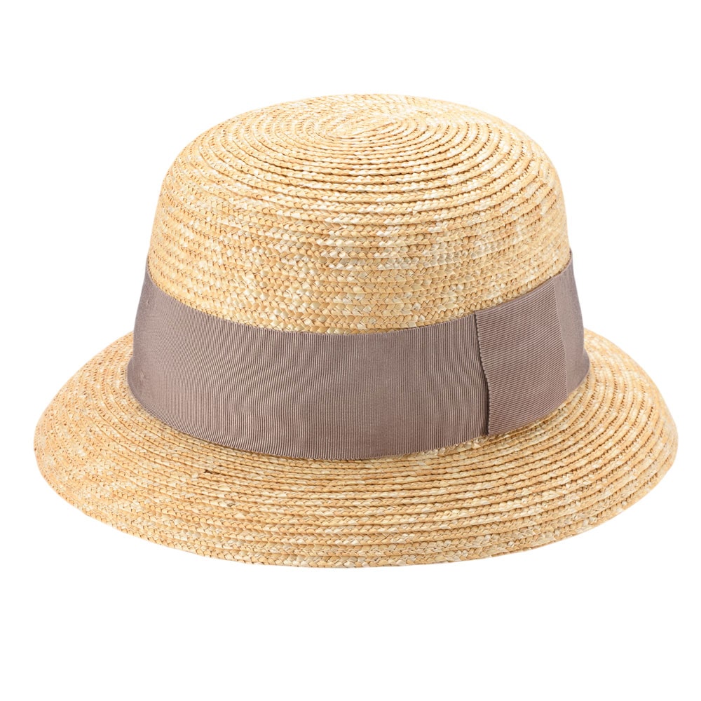 田中帽子店 Ciel（シエル）麦わら クロッシェ・S-グレージュリボン