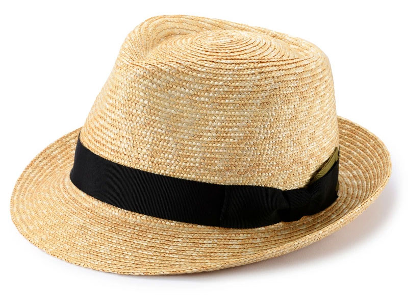 田中帽子店 Faro（ファーロ）麦わら 中折れハット・ブラック＆グリーンリボン