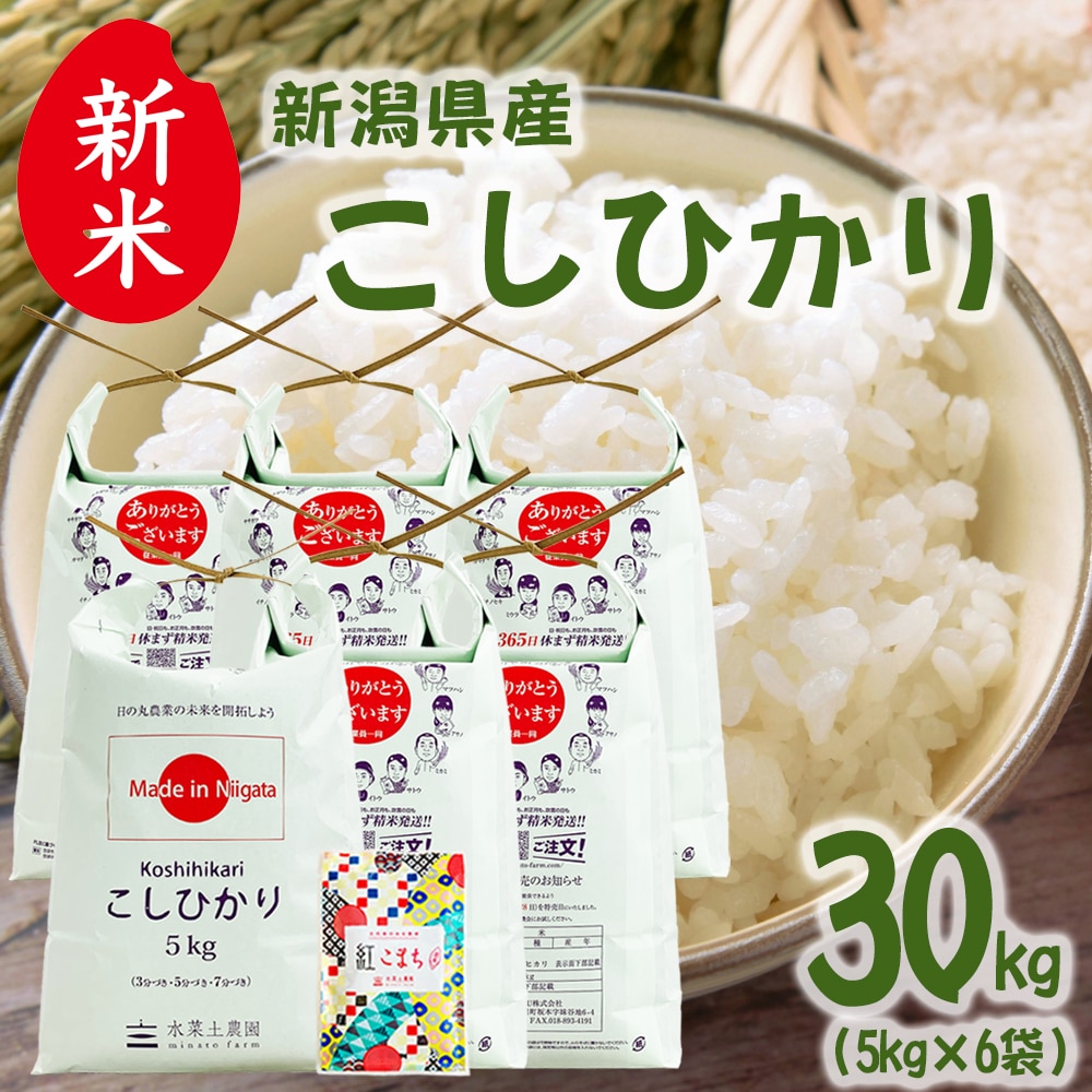 新米 新潟県産 こしひかり 精米 30kg（5kg×6袋）令和7年 古代米お試し袋付き
